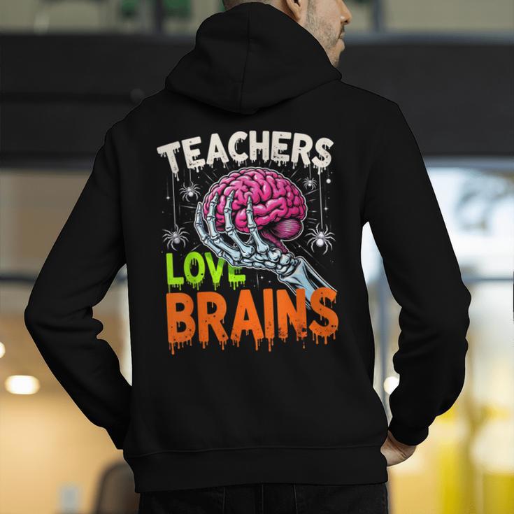 Teachers Love Brains Halloween 2025 Skeleton Costume Men's Hoodie Back Print, funny gift