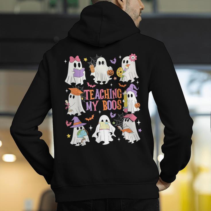 Teaching My Boos Teacher Cute Ghost Groovy Teacher Halloween Men's Hoodie Back Print, Groovy Teacher Hoodies, funny gift