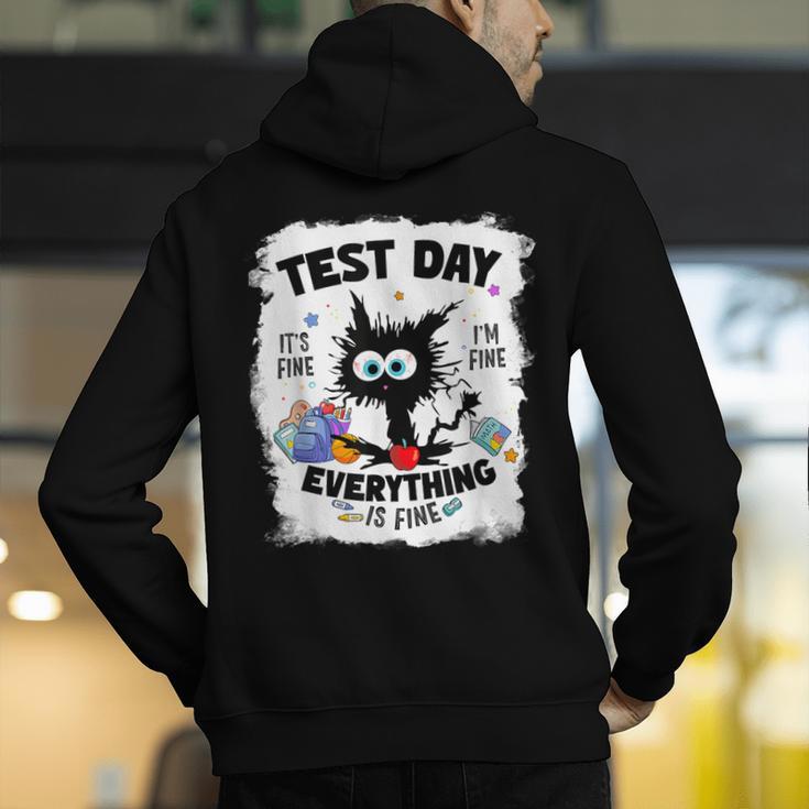 Test Day Stressed Cat Teacher Student Kids Testing Day Men's Hoodie Back Print, funny gift