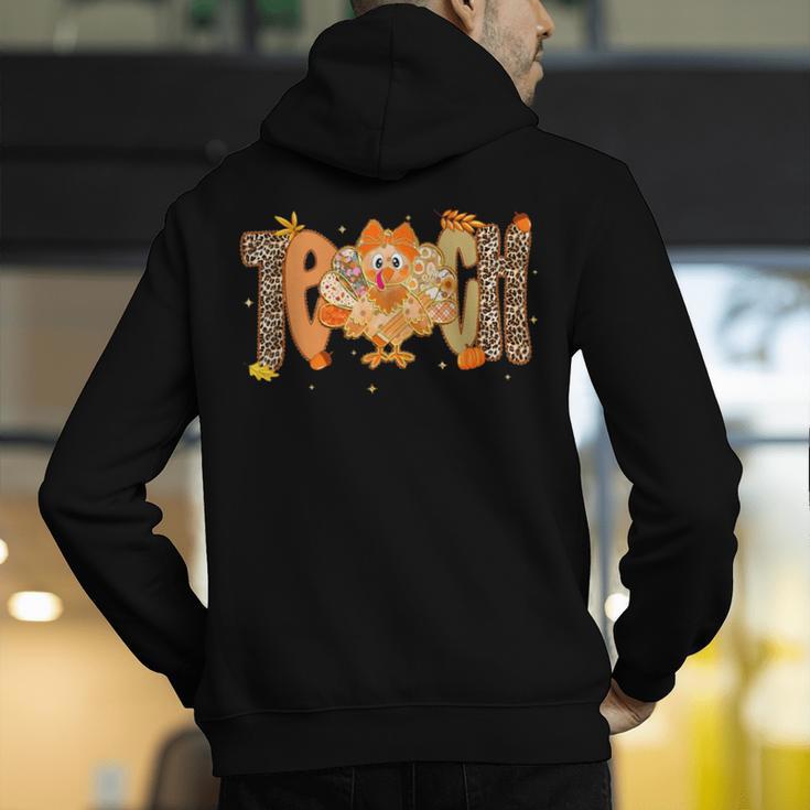 Thanksgiving Turkey Teach Thankful Teacher Girly Bow Women Men's Hoodie Back Print, funny gift