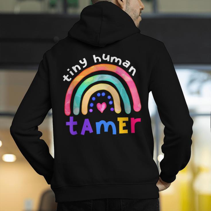 Tiny Human Tamer Watercolor Rainbow Daycare Teacher Men's Hoodie Back Print, funny gift