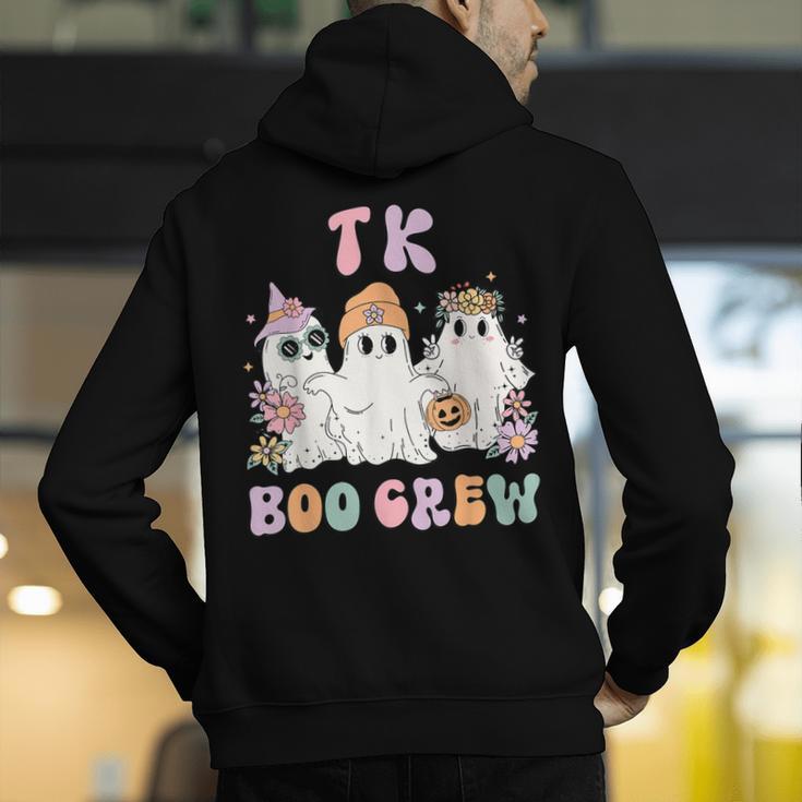 TK Boo Crew Retro Groovy Halloween Floral Ghost TK Teacher Men's Hoodie Back Print, Groovy Teacher Hoodies, funny gift