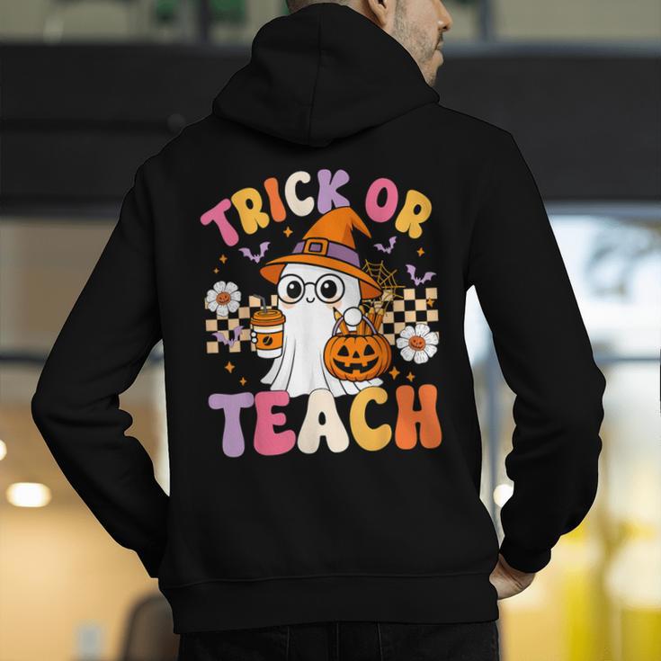Trick Or Teach Cute Ghost Coffee Pumpkins Halloween Teacher Men's Hoodie Back Print, funny gift