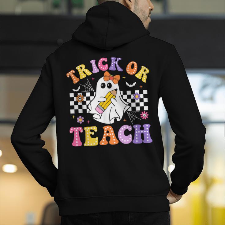 Trick Or Teach Groovy Halloween Teachers Men's Hoodie Back Print, funny gift