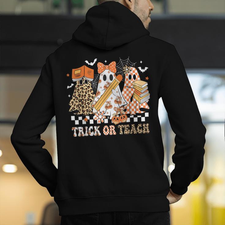 Trick Or Teach Groovy Teacher Halloween Floral Ghost Men's Hoodie Back Print, Groovy Teacher Hoodies, funny gift Trick Or Teach Groovy Teacher Halloween Floral Ghost Men's Hoodie Back Print, Groovy Teacher Hoodies, funny gift