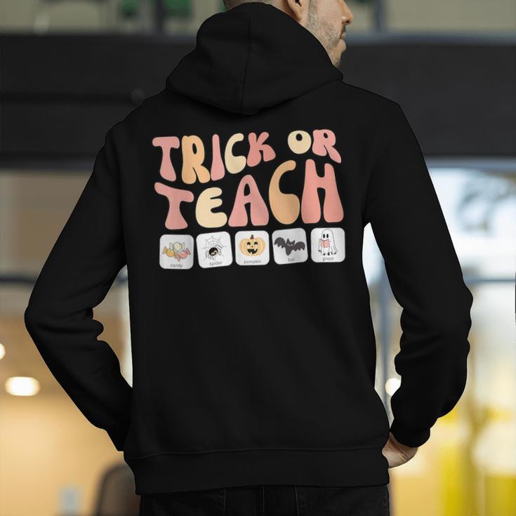 Trick Or Teach With Symbols Special Education Teacher Spooky Men's Hoodie Back Print, funny gift