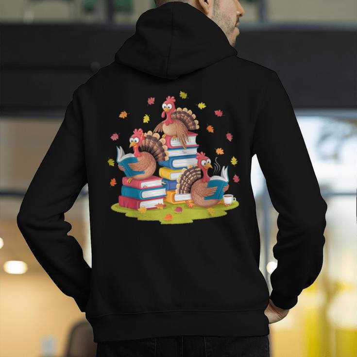Turkey Reading Books Fall Season Thanksgiving Teacher Book Men's Hoodie Back Print, funny gift Turkey Reading Books Fall Season Thanksgiving Teacher Book Men's Hoodie Back Print, funny gift