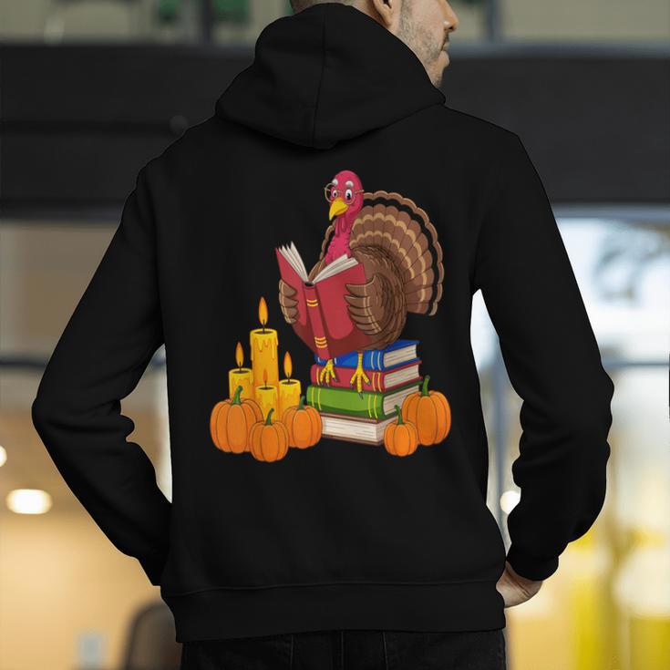 Turkey Reading Books Fall Thanksgiving Teacher Book Men's Hoodie Back Print, funny gift Turkey Reading Books Fall Thanksgiving Teacher Book Men's Hoodie Back Print, funny gift
