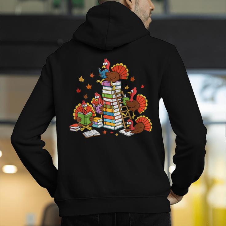 Turkey Reading Books Fall Thanksgiving Teacher Librarian Men's Hoodie Back Print, funny gift