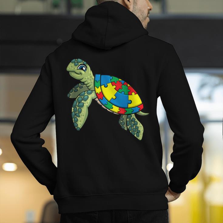 Turtle Puzzle Pieces For Autism Awareness Kids Women Teacher Men's Hoodie Back Print, funny gift