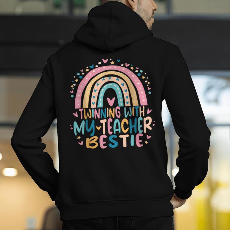 Twinning With My Teacher Bestie Rainbow Matching Teachers Men's Hoodie Back Print, funny gift