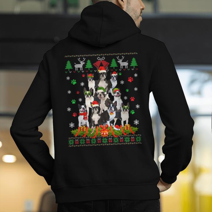 Ugly Sweater Christmas Tree Boston Terrier Dog Xmas Pajama Men's Hoodie Back Print, Boston Terrier Christmas Hoodies, funny gift