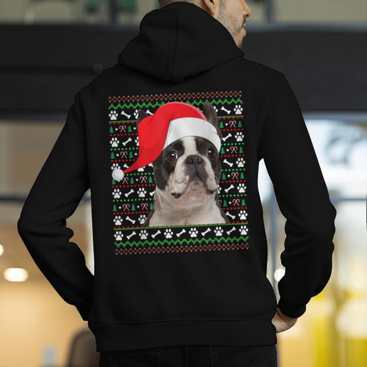 Ugly Xmas Sweater Santa Boston Terrier Dog Christmas For Men Women Kids Men's Hoodie Back Print, Boston Terrier Christmas Hoodies, funny gift