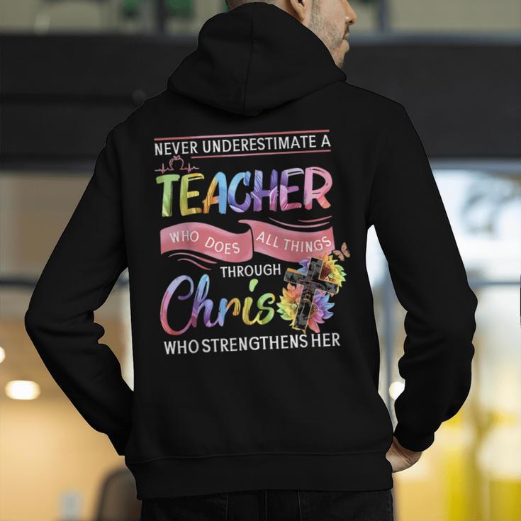 Never Underestimate A Teacher Does All Things Through Christ For Men Women Men's Hoodie Back Print, funny gift Never Underestimate A Teacher Does All Things Through Christ For Men Women Men's Hoodie Back Print, funny gift