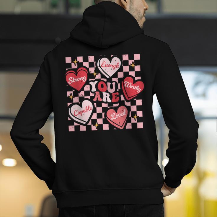 Valentine You Are Loved Worthy Enough Candy Heart Teacher For Men Women Girls Kids Men's Hoodie Back Print, funny gift