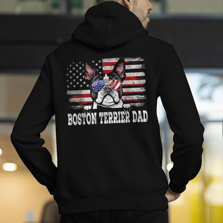 Vintage Boston Terrier Dad American Flag Father's Day Men's Hoodie Back Print, Boston Terrier Dad Hoodies, American Boston Terrier Hoodies, funny gift