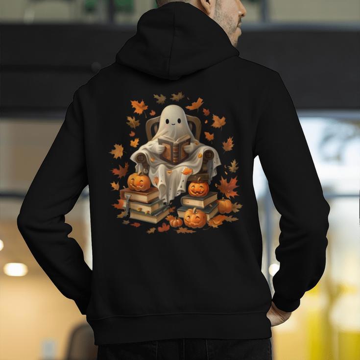 Vintage Ghost Book Reading Pumpkin Gothic Halloween Teachers Men Women Kids Men's Hoodie Back Print, funny gift