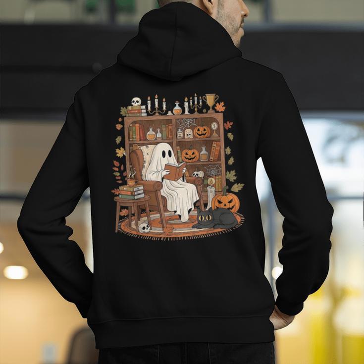 Vintage Ghost Book Reading Pumpkin Gothic Halloween Teachers Men's Hoodie Back Print, funny gift