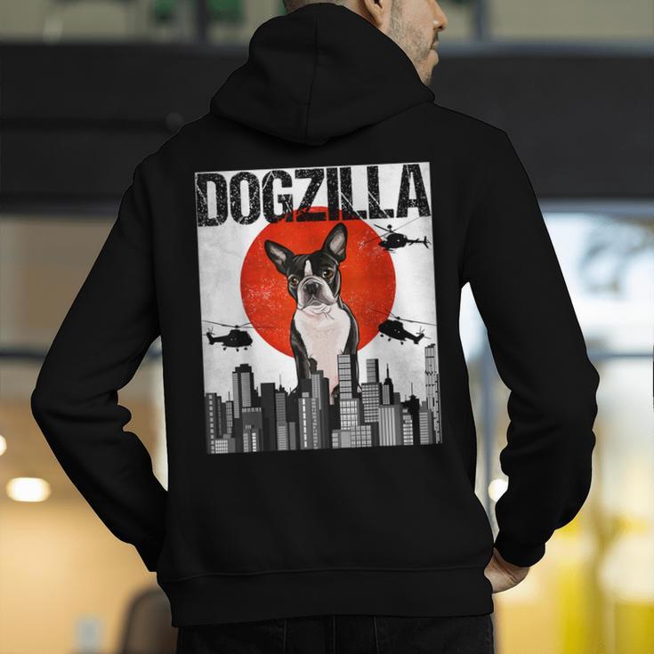Vintage Japanese Dogzilla Boston Terrier Men's Hoodie Back Print, funny gift