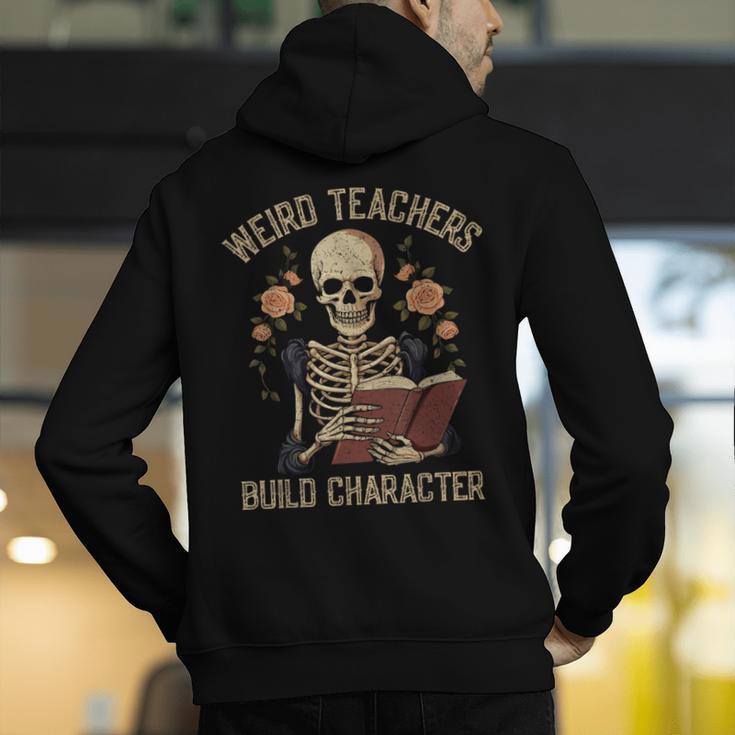 Weird Teachers Build Character Skeleton Book Halloween Women Men's Hoodie Back Print, funny gift