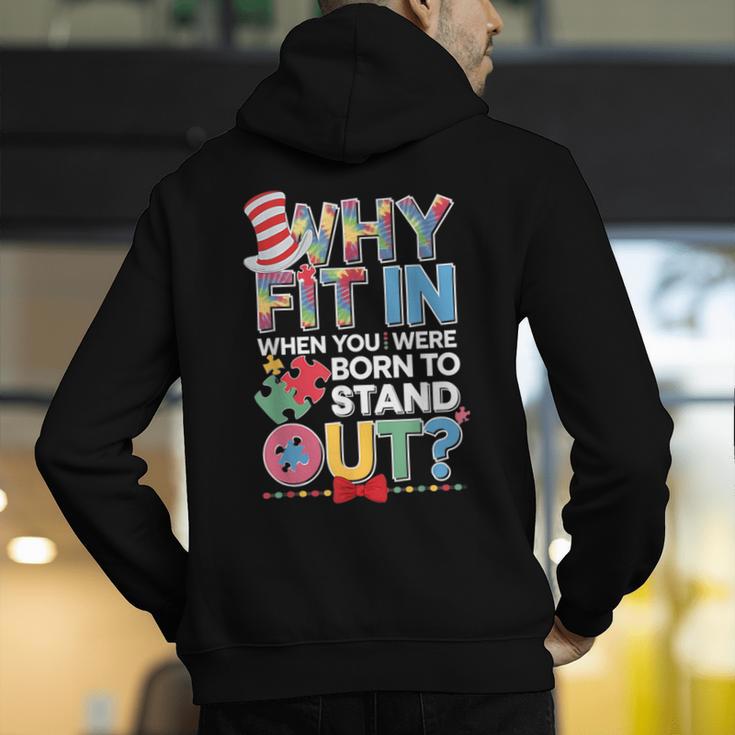 Why Fit In Doctor Teacher Cat In Hat Cool Autism Awareness Men Women Kids Men's Hoodie Back Print, funny gift Why Fit In Doctor Teacher Cat In Hat Cool Autism Awareness Men Women Kids Men's Hoodie Back Print, funny gift