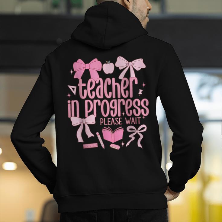 Women Teacher In Progress Coquette Pink Bow Future Teacher Men's Hoodie Back Print, Future Teacher Hoodies, funny gift Women Teacher In Progress Coquette Pink Bow Future Teacher Men's Hoodie Back Print, Future Teacher Hoodies, funny gift