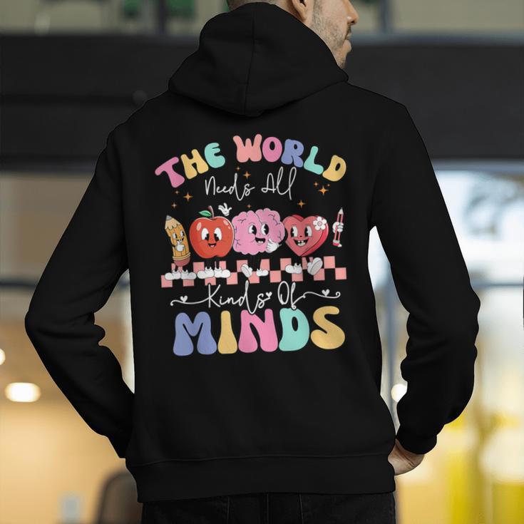 The World Needs All Kinds Of Minds Special Education Teacher Men's Hoodie Back Print, funny gift