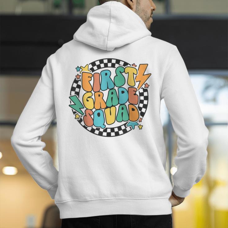 Back To School Groovy Teacher 1st First Grade Crew Squad Men's Hoodie Back Print, Groovy Teacher Hoodies, First Grade Teacher Hoodies, funny gift