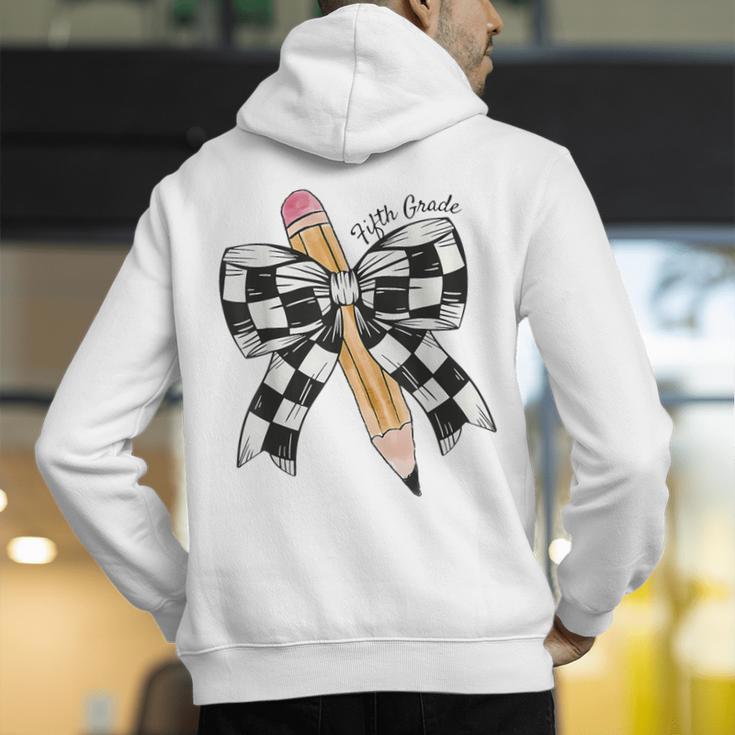 Back To School Hello Fifth Grade Teacher Coquette Pencil Bow Men's Hoodie Back Print, funny gift
