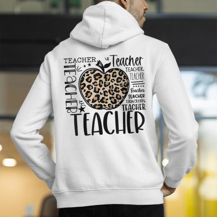 Back To School Teacher Life Apple Leopard Teacher Women Men's Hoodie Back Print, funny gift