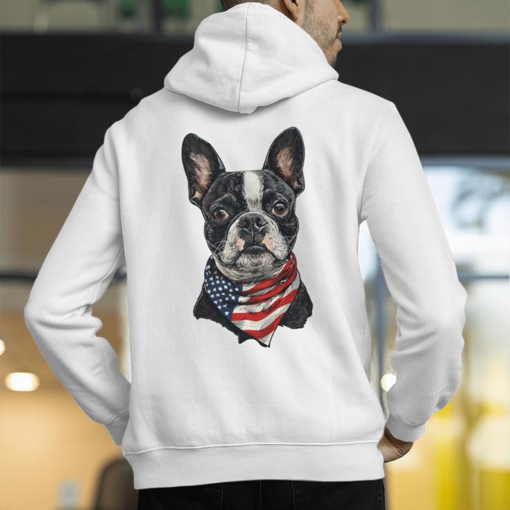 Boston Terrier American Flag Men's Hoodie Back Print, American Boston Terrier Hoodies, funny gift