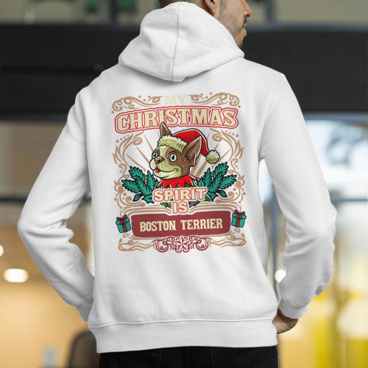 Boston Terrier My Christmas Spirit Dog Santa Claus X-Mas Men's Hoodie Back Print, Boston Terrier Christmas Hoodies, funny gift