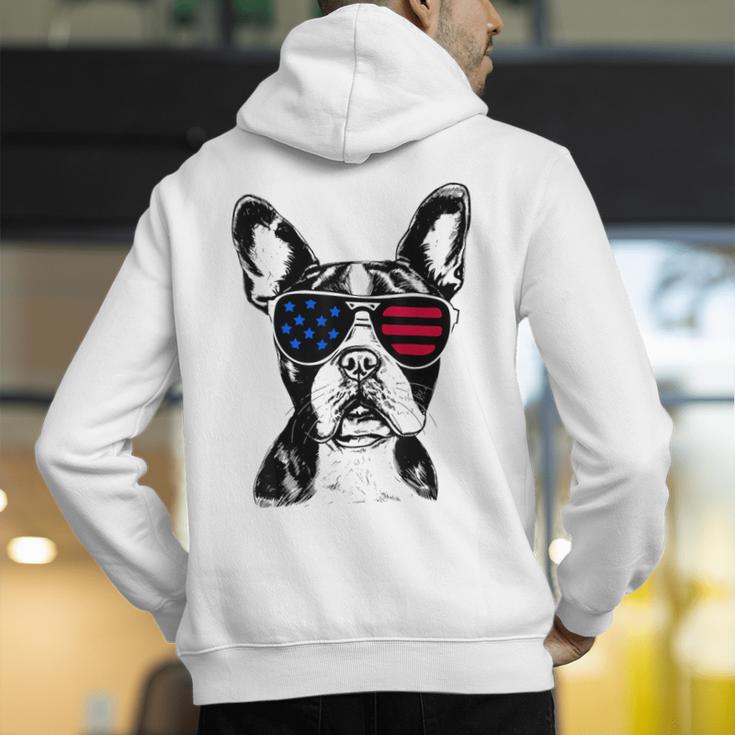 Boston Terrier Dog 4th July America USA Flag Men Women Kids Men's Hoodie Back Print, Boston Terrier 4th Of July Hoodies, funny gift