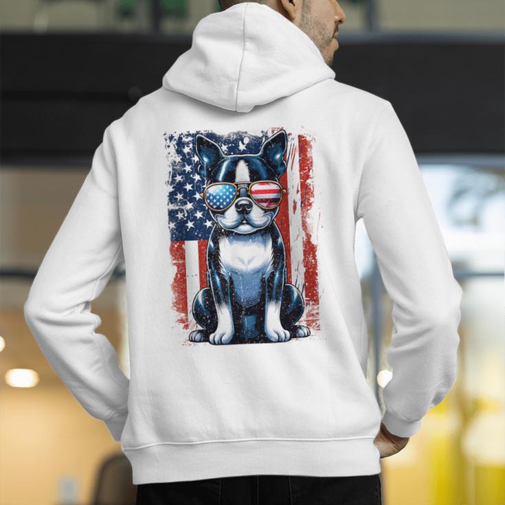 Boston Terrier Dog American USA US Flag Pets Vintage Outfit Men's Hoodie Back Print, American Boston Terrier Hoodies, funny gift