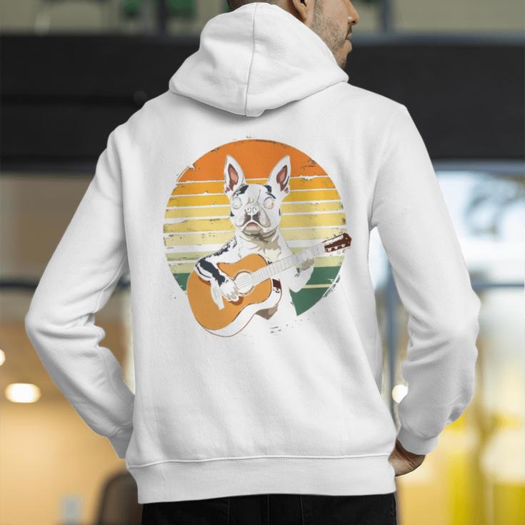 Boston Terrier Guitar Retro Men's Hoodie Back Print, funny gift