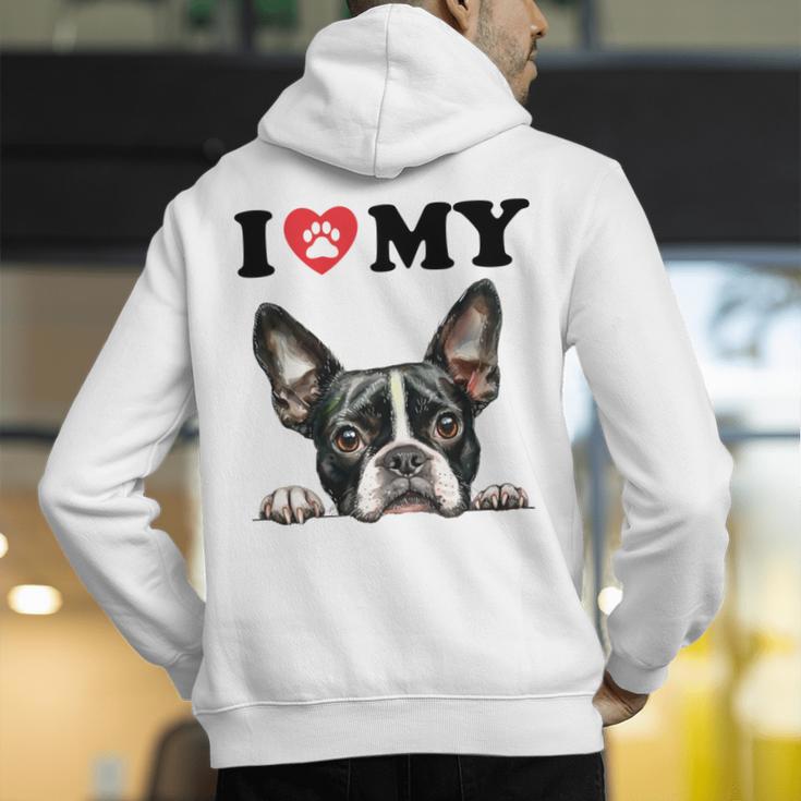 Boston Terrier I Heart My Dog Dog Lover Men's Hoodie Back Print, funny gift