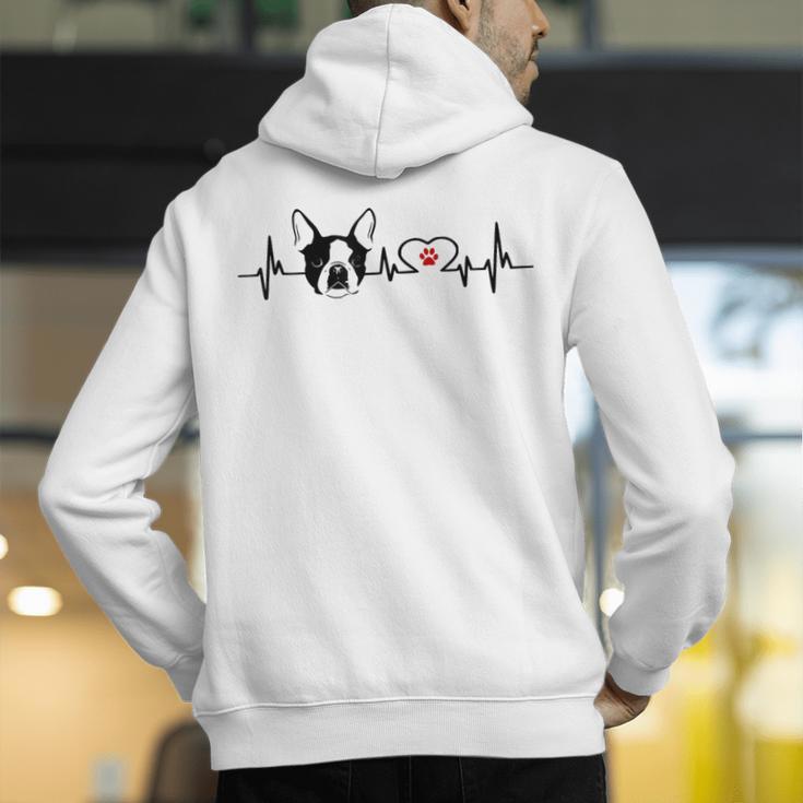 Boston Terrier Heartbeat Heart Line Men's Hoodie Back Print, funny gift