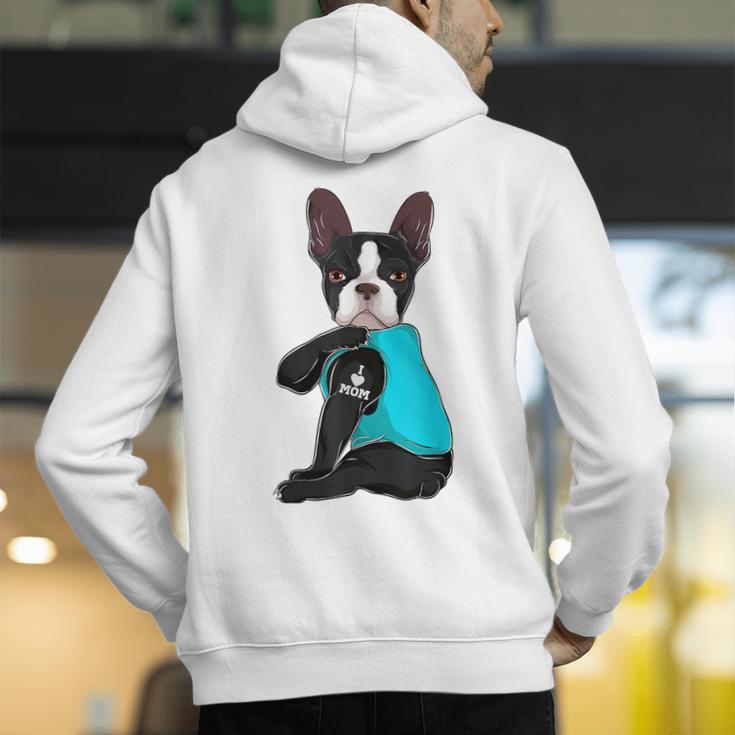 Boston Terrier I Love Mom Apparel Men's Hoodie Back Print, Boston Terrier Mom Hoodies, funny gift