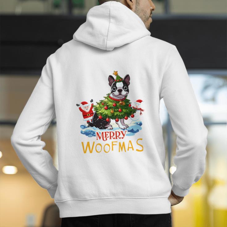 Boston Terrier Merry Christmas Tree Lights Dog X-Mas Dogs Men's Hoodie Back Print, Boston Terrier Christmas Hoodies, funny gift