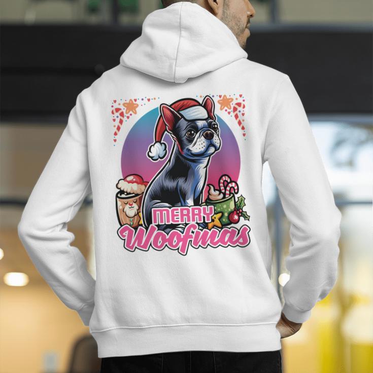 Boston Terrier Santa Claus Coffee Mug Merry Christmas Dogs Men's Hoodie Back Print, Boston Terrier Christmas Hoodies, funny gift