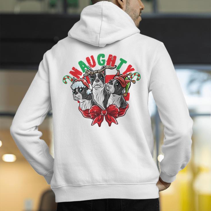 Boston Terrier Santa Claus Elf Reindeer Christmas Dog X-Mas Men's Hoodie Back Print, Boston Terrier Christmas Hoodies, funny gift