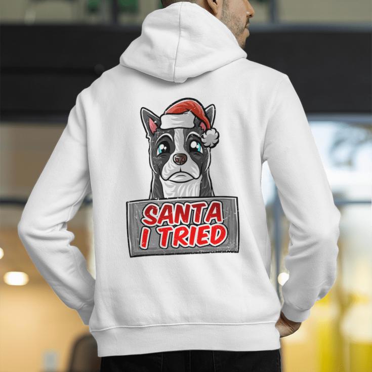 Boston Terrier Santa Claus Hat Merry Christmas Dog X-Mas Men's Hoodie Back Print, Boston Terrier Christmas Hoodies, funny gift