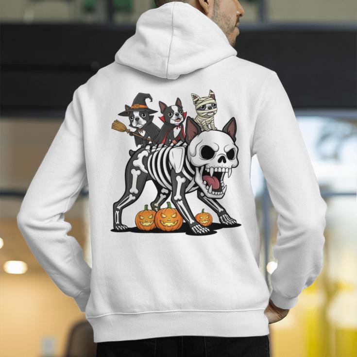 Boston Terrier Skeleton Mummy Witch Halloween Men's Hoodie Back Print, Boston Terrier Halloween Hoodies, funny gift