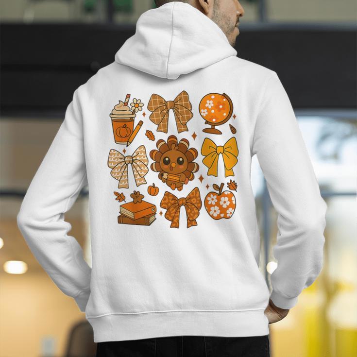 Coquette Teach Teacher Bows Thanksgiving Turkey Fall Autumn Men's Hoodie Back Print, funny gift