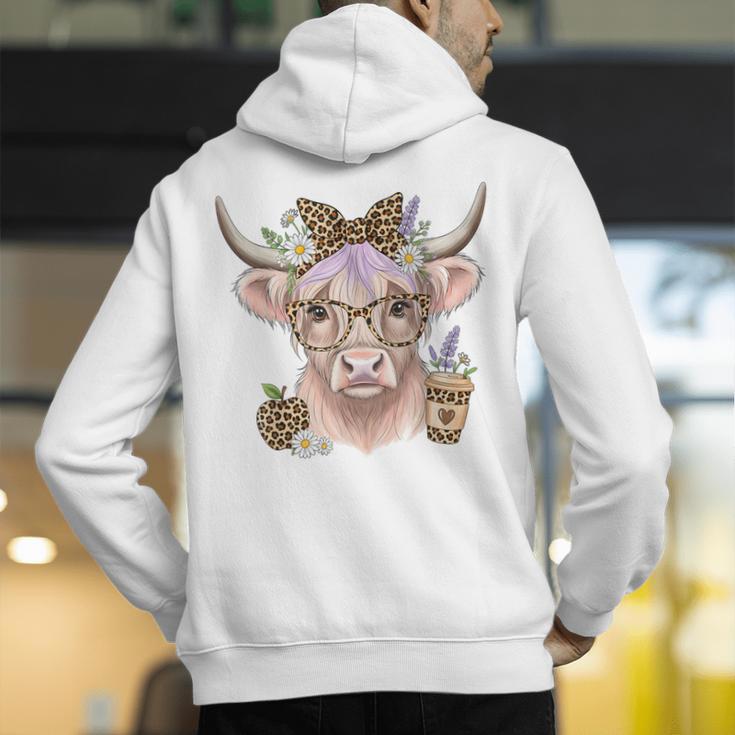 Cute Floral Highland Cow Back To School For Women Teacher Men's Hoodie Back Print, funny gift Cute Floral Highland Cow Back To School For Women Teacher Men's Hoodie Back Print, funny gift