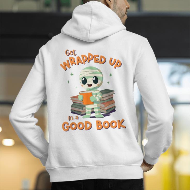 Cute Halloween Teacher Librarian Mummy Reading Books Men's Hoodie Back Print, funny gift