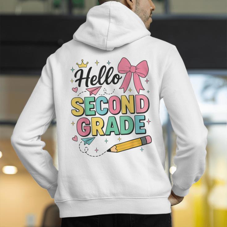 Cute Hello Second Grade Back To School Coquette Teacher Girl Men's Hoodie Back Print, funny gift