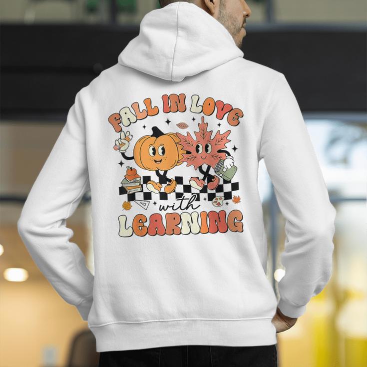 Fall In Love With Learning Teacher Retro Thanksgiving Men's Hoodie Back Print, funny gift
