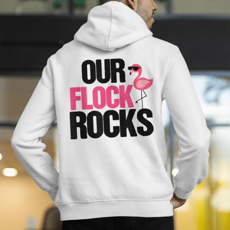 Our Flock Rocks Flamingo Mother's Day Teacher Men's Hoodie Back Print, funny gift