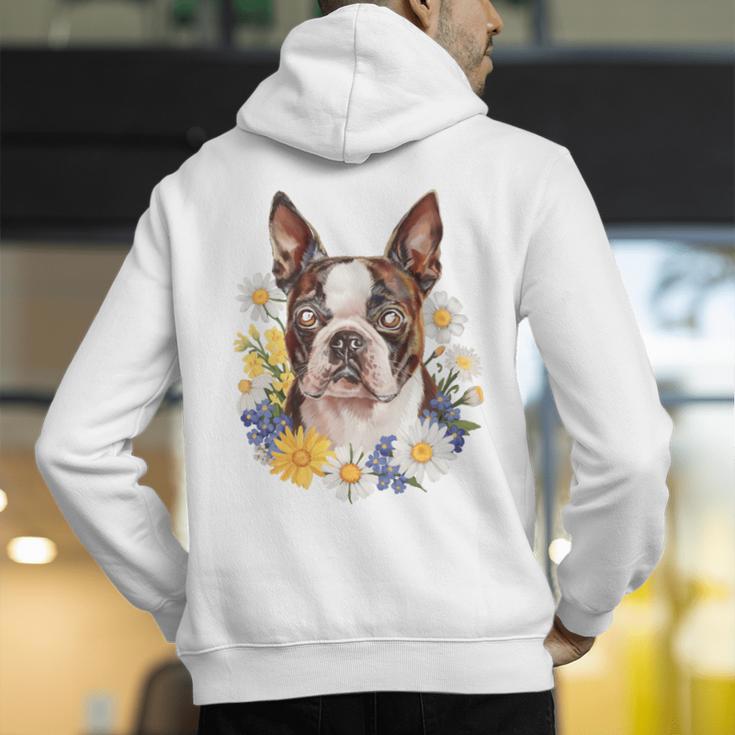 Floral Boston Terrier Men's Hoodie Back Print, funny gift
